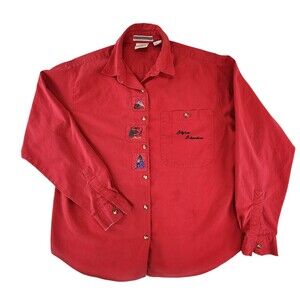 Alpine Adventure Shirt Embroidered Button Up Cotton Hiking Shirt Red